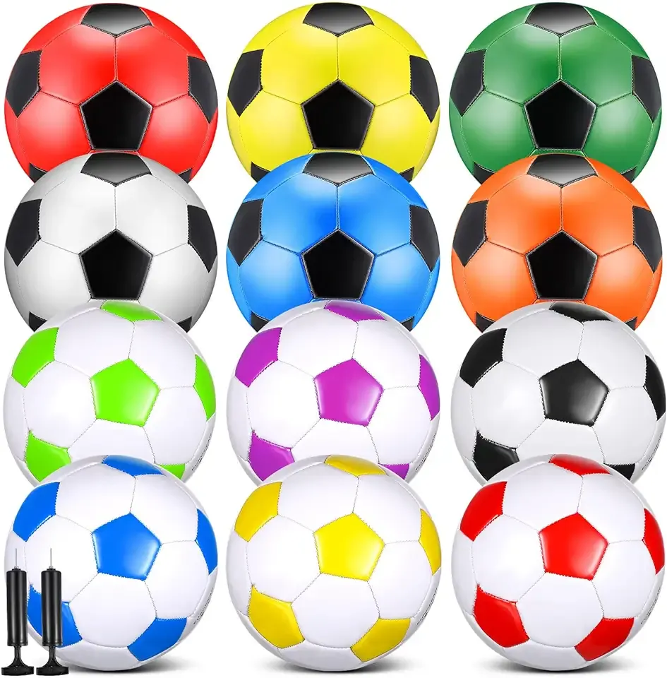 MiniInflat 12 Pcs Soccer Balls Bulk Size 4 Soccer Balls with Pump Soft Football Outdoor Indoor for Sport Training Practice Gift for Adult