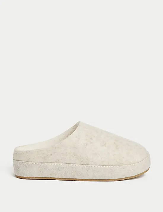 Felt Platform Round Toe Mule Slippers