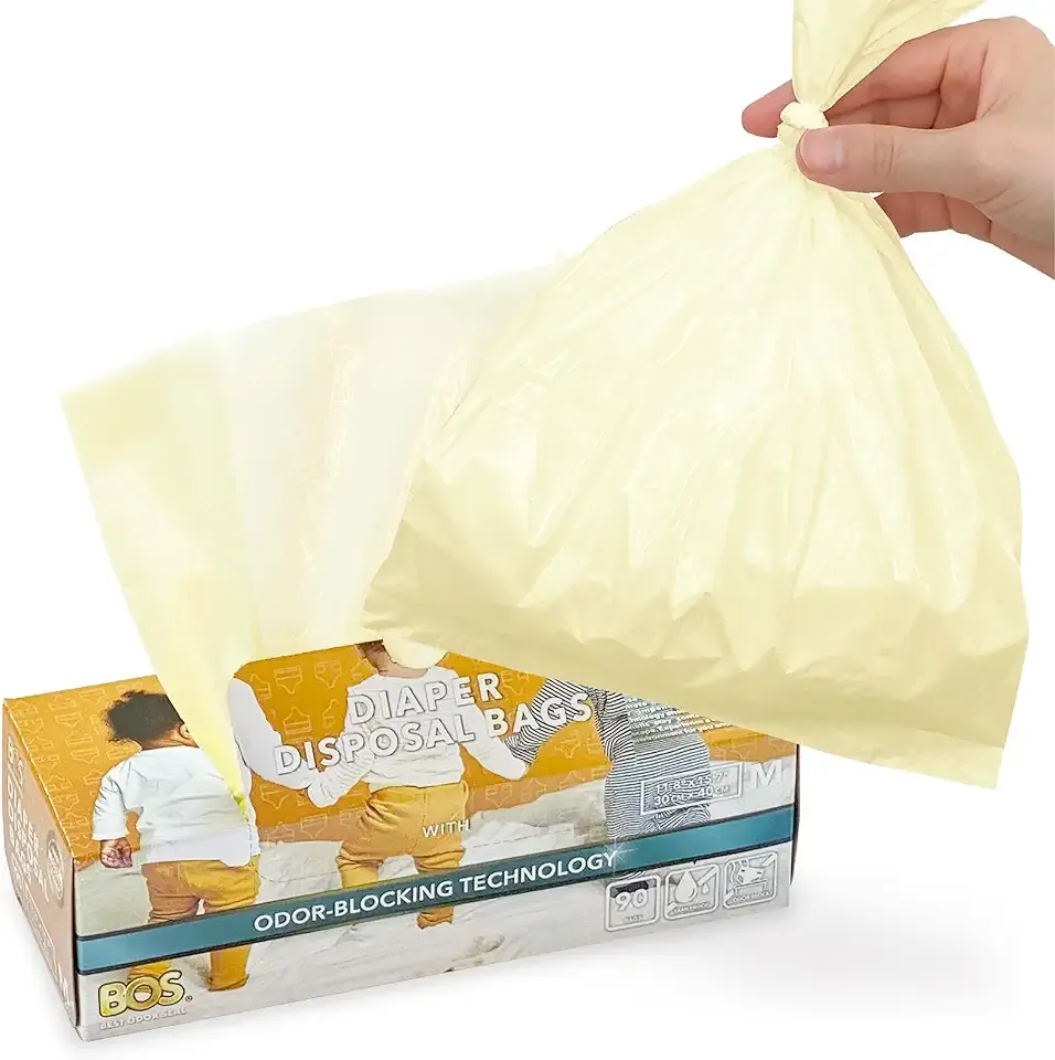 BOS, Odor-Locking Diaper Disposal Bags, Made in Japan, Unscented Smell Blocking Technology [Medium, 90 count]