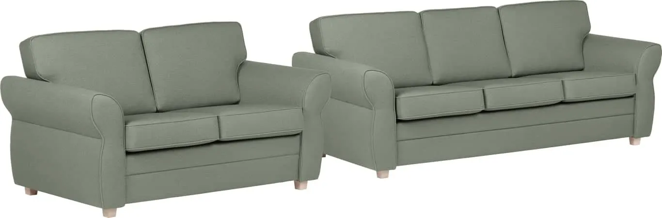 Brunstad Nevada 3+2-seter sofa Stoff Nola Green, hvitoljet ben