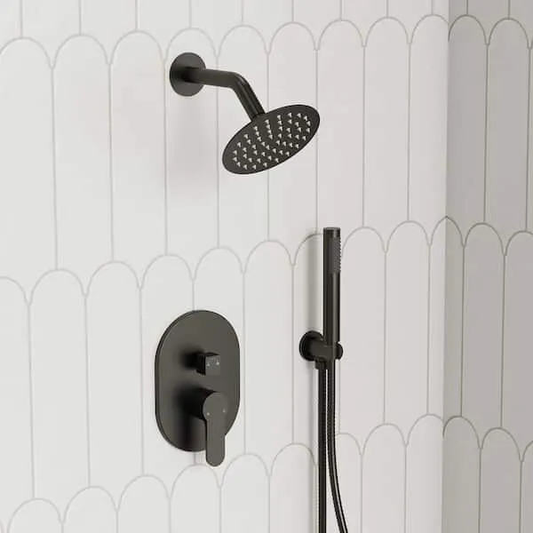EVERSTEIN Round 6 in. 2-Spray Wall Mount Dual Fixed and Handheld Shower Head 1.8 GPM in Matte Black Valve Included