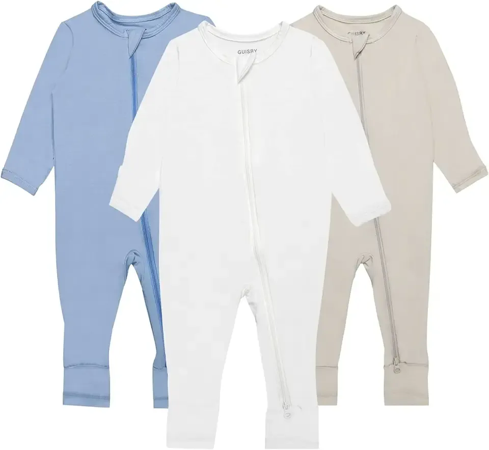 Baby Pajamas with Mitten Cuffs - 3Pcs Girls Boys 2 Way Zipper Long Sleeve Rayon Sleepers
