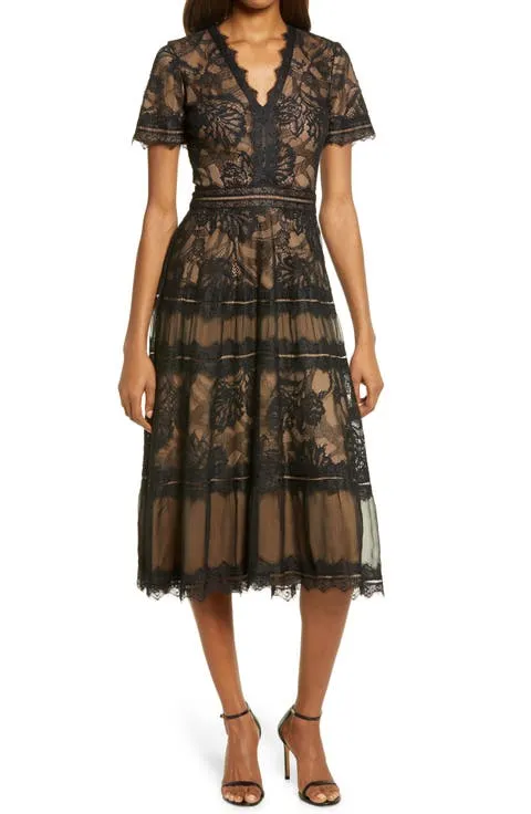 Tadashi Shoji Lace & Mesh Midi Cocktail Dress