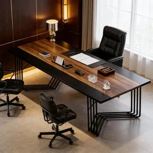 Escritorio grande gaming oficina mesa ordenador negra marrón rústica mesa reunión comedor despacho MDF metal 200x100x75cm