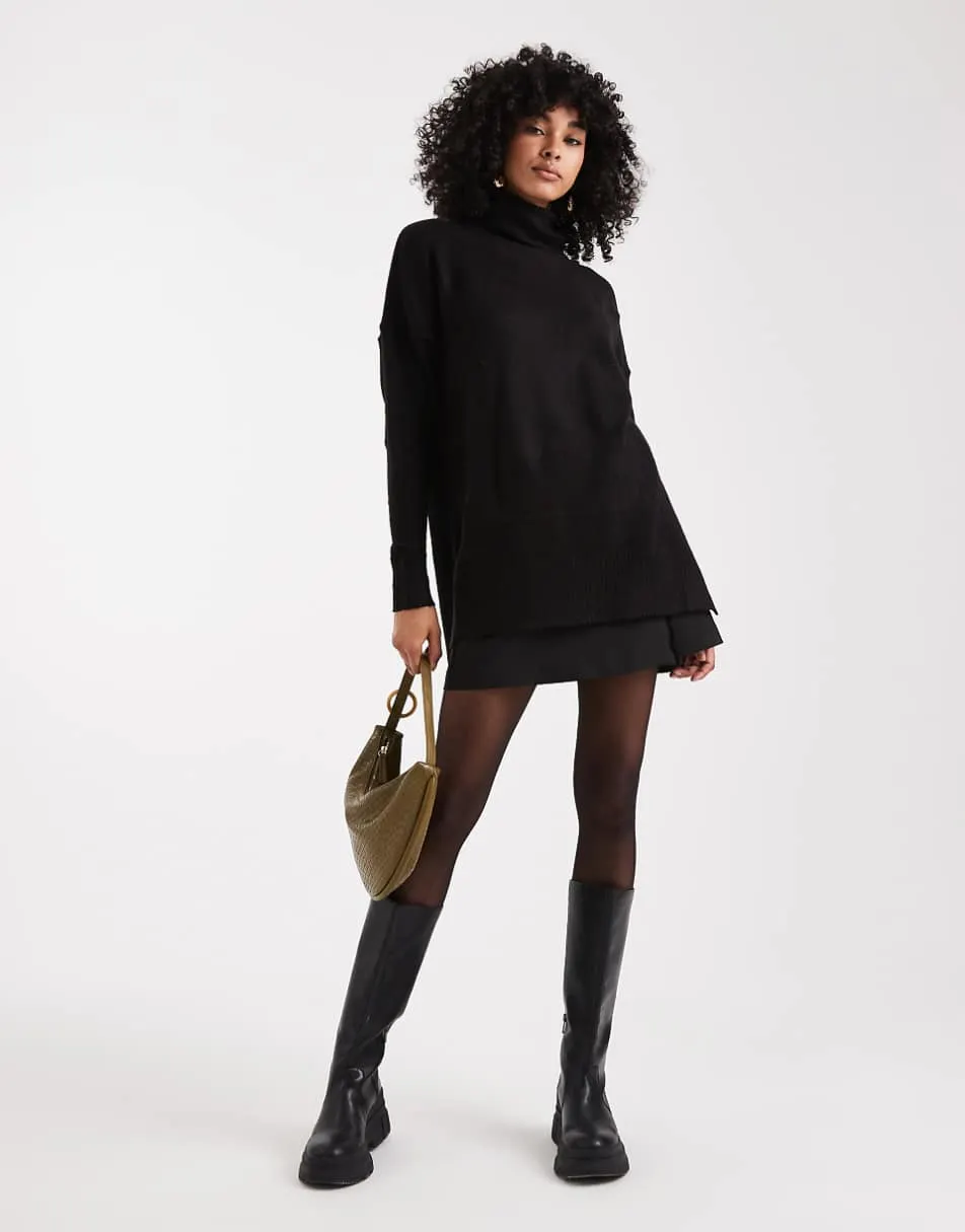 Brave Soul oversized roll neck jumper in black