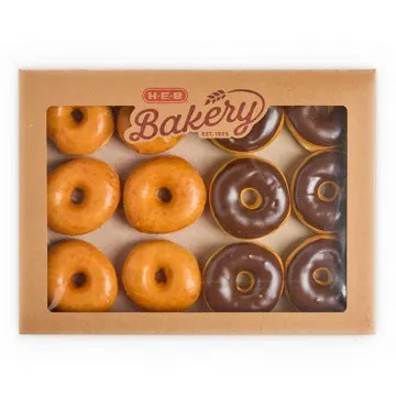H-E-B Bakery Mixed Dozen Glazed & Chocolate Iced Yeast Donuts, 12 ct