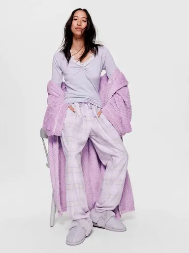 Lilac 100% Cotton Flannelette Tapered Pj Pant
