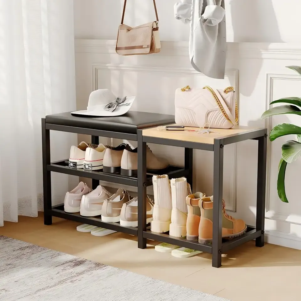 Shoe Bench,Shoe Organizer,Holds Up to 570 lb,12 x 30.7 x 17.3Inches,3-Tier Shoe Storage Bench,Entryway Bench with Cushioned Seats,for Shoe Rack in The Bathroom,Entryway,Bedroom,Living Room