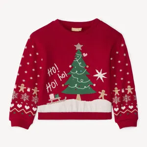 Pull de Noël en tricot doublé sherpa fille