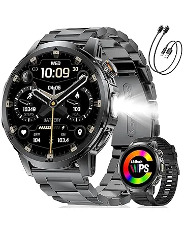 Military Smart Watch for Men Answer/Make Call, 1.85'' HD Rugged Smartwatch with 1000mAh Battery/Flashlight/Heart Rate/110+ Sports Mode, IP68 Waterproof Fitness Tracker Watch for Android iPhone