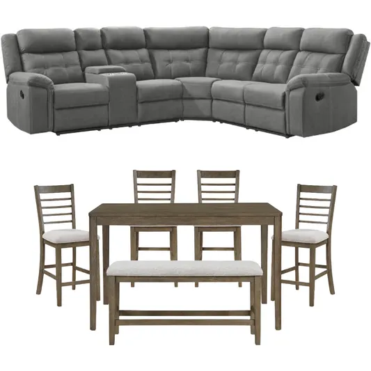 Bundle: Masaya Sectional + Easton Counter Height Dining Table with 4 Chairs and Bench
