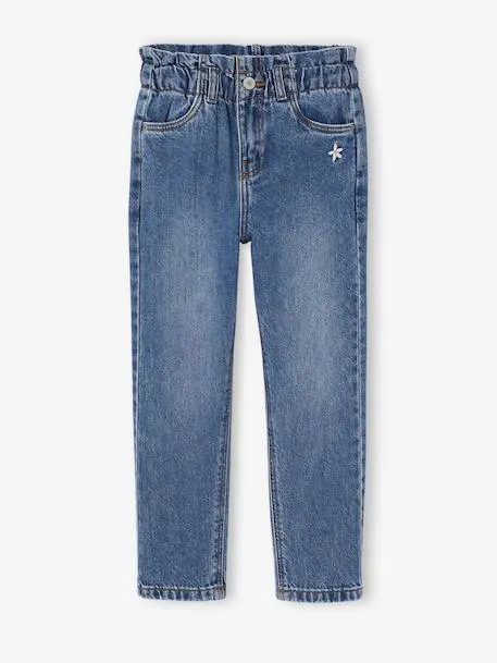Pantalon paperbag fille - bleu moyen