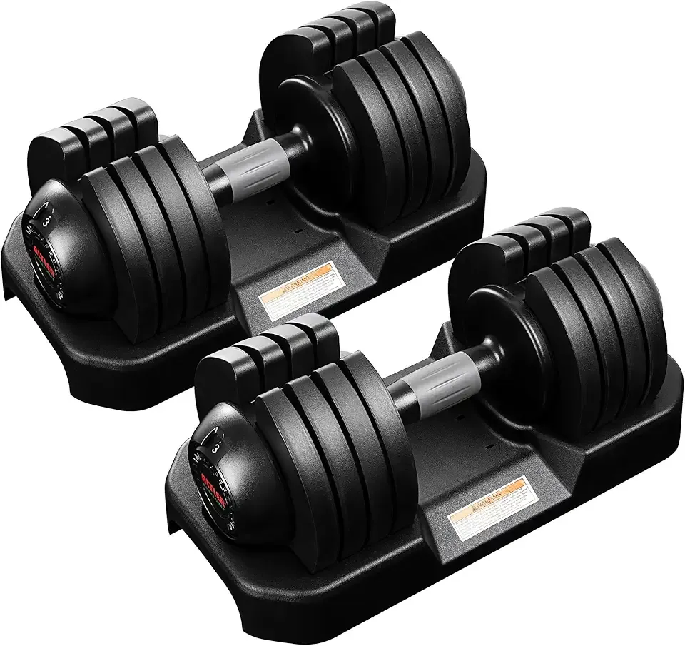 52LBS Single/Pair Adjustable Dumbbells Set Premium Rubber Coated Dumbbell Set with Secure Locking Mechanism for Safe & Customizable Strength Training