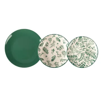 Servizio di piatti in stoneware Leaves Green 18 pezzi