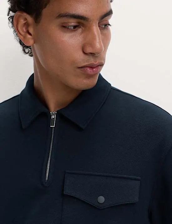 Oberteil aus Baumwollmischpiqué mit kurzem Reißverschluss