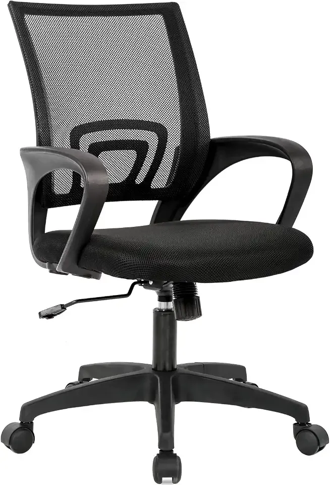 BestOffice Ergonomic Office Chair | Mid-Back Swivel Desk Chair | Black | with Lumbar Support, Adjustable Height & Breathable Backrest | Sponge Seat & Rolling Wheels | for Home, Office | Pack of 1