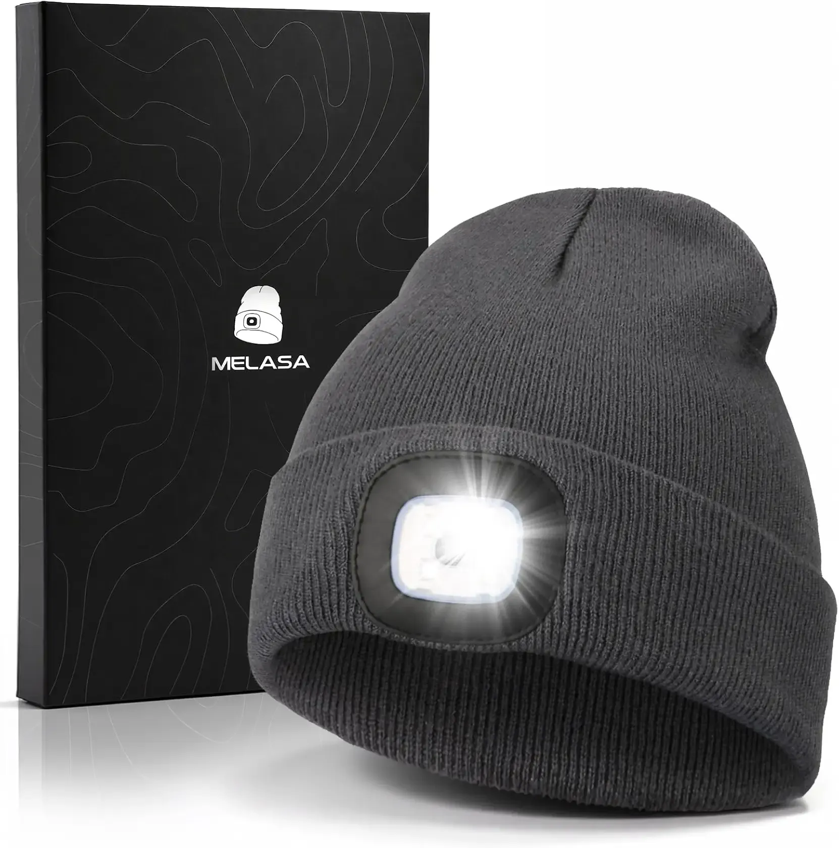 MELASA Unisex Beanie with The Light Hands Free Winter Beanie Gifts for Men | USB Rechargeable Warm Hat with Light, Soft LED Beanie for Walking the Dog Working Outdoors in Dark, Gifts for Men Dad Father