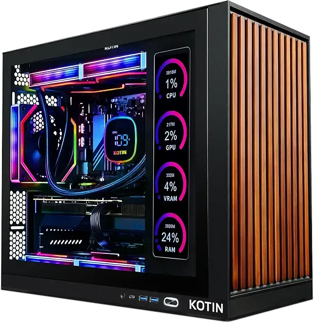 KOTIN Prebuilt Gaming PC RTX 5070 12GB, Ryzen 7 9700X, 32GB DDR5, 1TB SSD | 11.3in Smart Display, 850W 80+ Gold PSU, 360mm Liquid Cooler, WiFi 7, 1440p 4K ARGB Windows 11 Gaming Desktop Computer