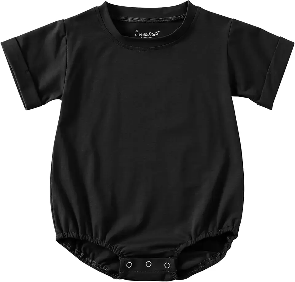 Baby Boy Girl Bubble Romper Solid Color Bodysuit Short Sleeve Cotton T-Shirt