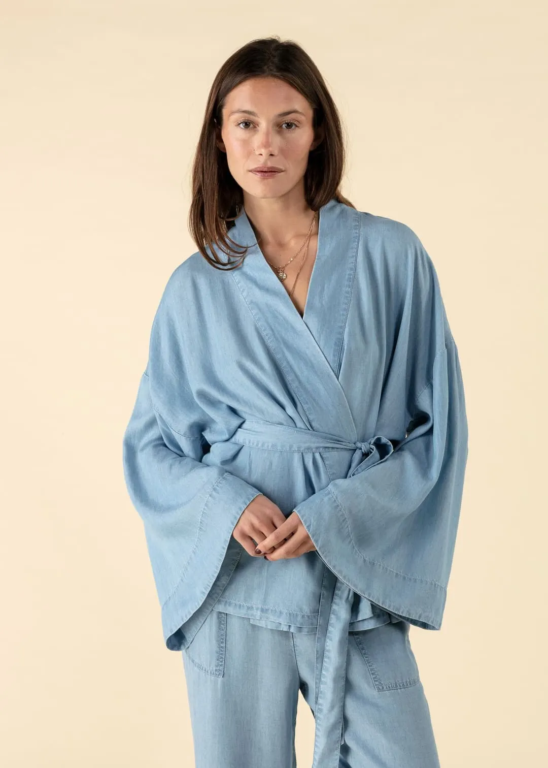 Tencelkimono med knytband