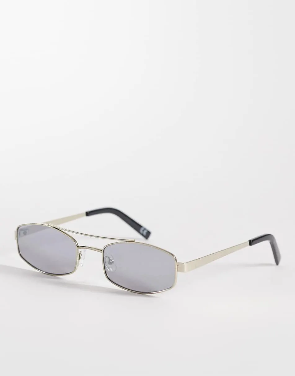 ASOS DESIGN rectangle sunglasses in silver metal frame with smoke mirror lens