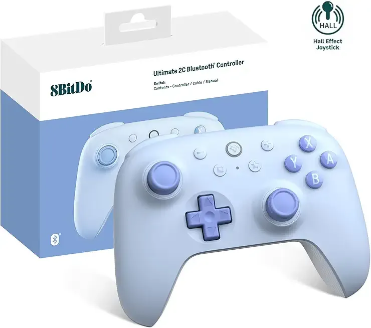 8Bitdo Ultimate 2C Bluetooth Controller (Hall Effect Joystick Update) - for Switch, with Remappable L4/R4 Bumpers, 6-axis Motion Control, Rumble Vibration and Turbo Function (Blue)