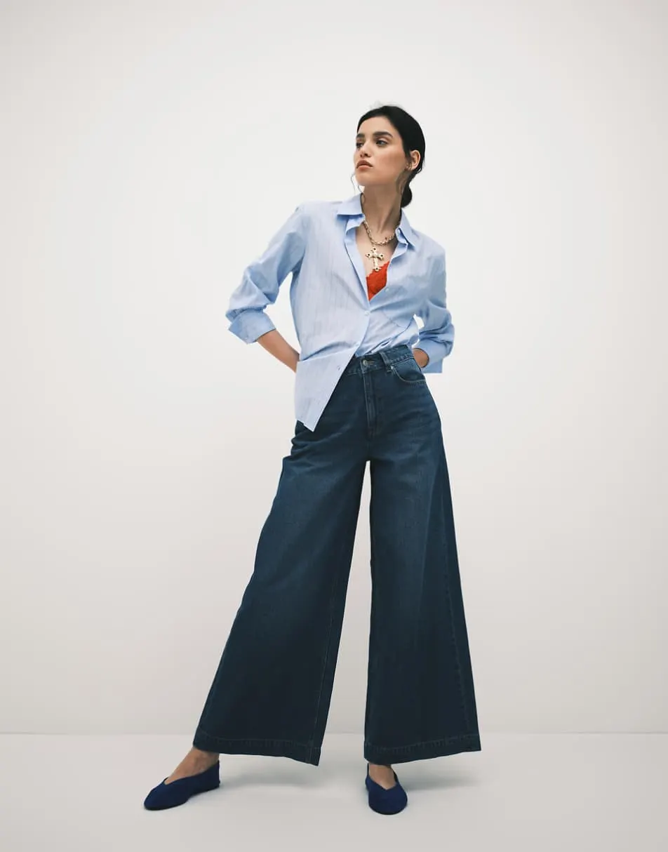 ASOS DESIGN wide leg palazzo jean in dark mid blue
