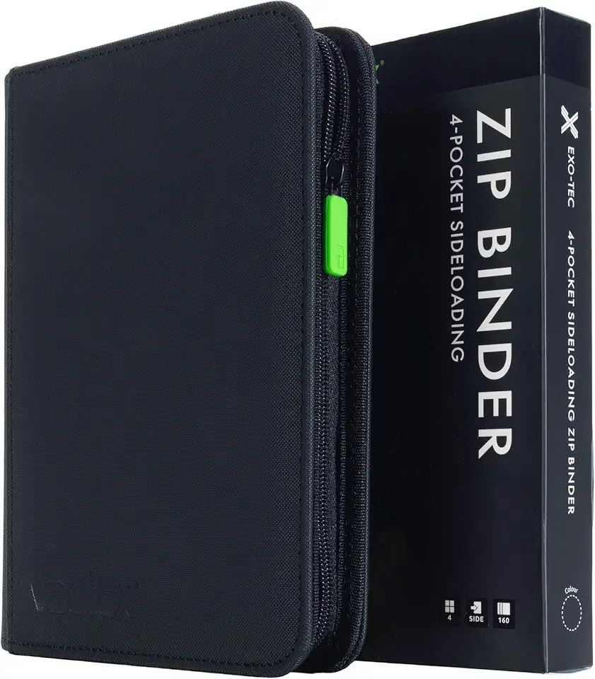 Vault X 4 Pocket Trading Card Zip Binder, 160 Cards, Premium Exo-Tec Album Material, 20 Side-Loading Pages, Folder for Collectible Games, Sports, TCG (Black)