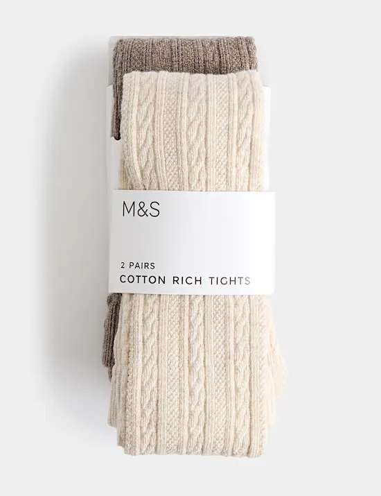 2 Pack Cotton Rich Cable Tights (2-14 Yrs)
