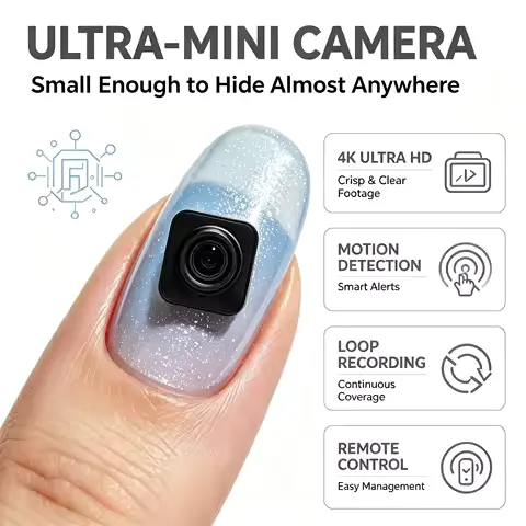 Camera Ultra Mini Square Portable Home Monitor Camera 4K Ultra HD Wireless IR Night Vision Motion Detection Loop Recording Remote View APP Cam for Indoor Outdoor Baby Pet Family Property Monitoring