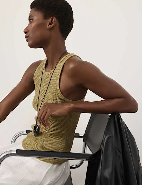 Glitzerndes Tanktop mit hohem Baumwollanteil und Waffelmuster