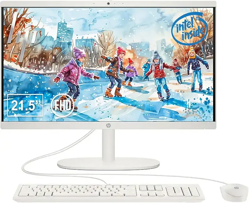 HP 22" All-in-One Desktop Computer, 8GB DDR5 RAM, 128GB UFS Storage,13th Gen Intel Quad-Core CPU, FHD VA Display, WiFi 6, Bluetooth 5.3, RJ45, USB-C (10Gbps), UHD Graphics, 720p Cam, Cashmere White