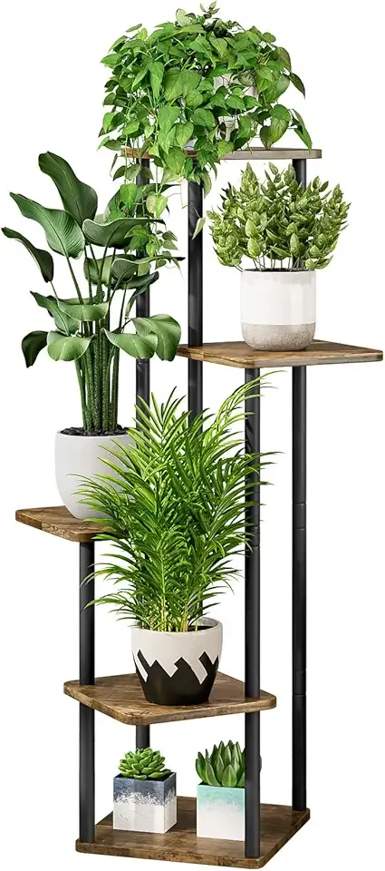 AZERPIAN Plant Stand 5 Tier Indoor Metal Flower Shelf for Multiple Plants Corner Tall Flower Holders for Patio Garden Living Room Balcony Bedroom, Black (5 Tier-Black)