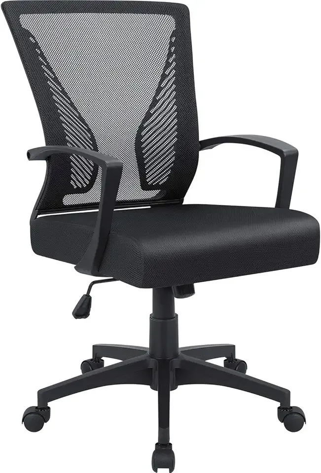 Furmax Office Chair Ergonomic Computer Desk Mesh Chair Mid Back Swivel Lumbar Support with Armrest (1, Black)