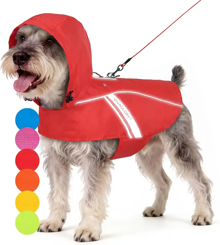 VIVAGLORY Dog Raincoat Wetoff Dog Rain Coat, M, Red | Rain Jacket with Hood & Harness Hole, Waterproof & Lightweight for Puppy Doggy Pet