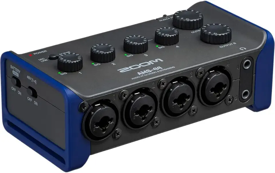 Zoom AMS-44 USB Audio Interface for Musicians & Podcasters, with 4 Inputs, 4 Outputs, Loopback, Direct Monitoring, Bus-Powered, for Recording and Streaming on PC, Mac, iOS, and Android
