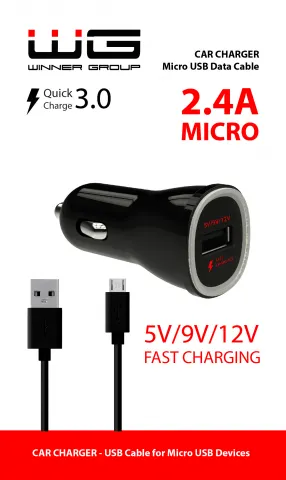 Autonabíječka Fast Charging USB (2,4A) + datový kabel Micro USB černá