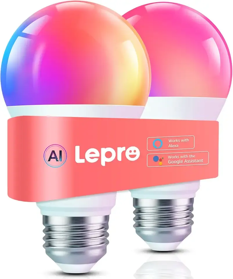 Lepro B1 AI Smart Light Bulbs - WiFi & Bluetooth RGBWW Color Changing LED Bulb Works with Alexa & Google Assistant, Personalized Al Lighting Designer, AI Voice Control, Music Sync, 2.4GHz Only, 2 Pack
