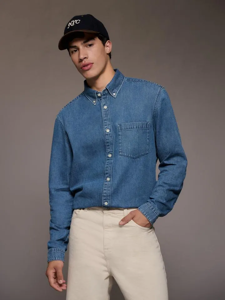 Chemise en denim à boutons et manches longues