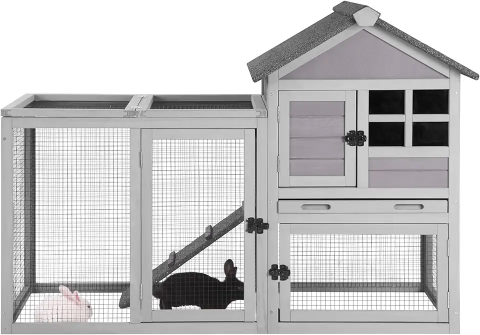 GUTINNEEN Rabbit Hutch Chicken Coop Expandable Indoor Bunny Cage Outdoor Guinea Pig Cage with Run 51.6" L
