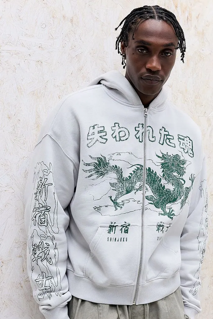 Felpa con Cappuccio e Zip UO Asia Dragon