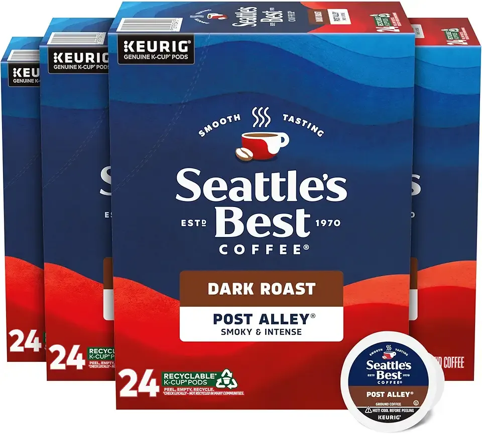 Seattle’s Best Coffee, Dark Roast K-Cup Coffee Pods, Post Alley, 100% Arabica, 4 Boxes (96 Pods Total)