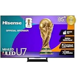 Hisense 85" U7 Mini-LED ULED 4K UHD Best Premium Gaming Google Smart TV (85U75QG, 2025 Model) - QLED, Native 165Hz, VRR 288, Up to 3000 Nits, HDR10+, Dolby Vision IQ · Atmos, IMAX Enhanced, 2.1.2 Ch