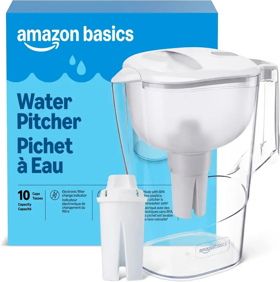 Amazon Basics 10-Cup Water Filter Pitcher Compatible with Brita Filters