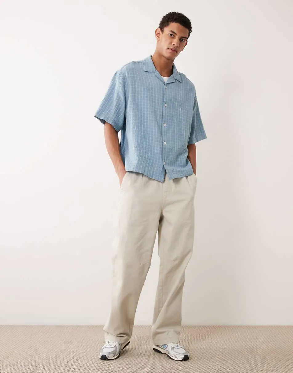 ASOS DESIGN boxy oversized revere textured check shirt in light blue