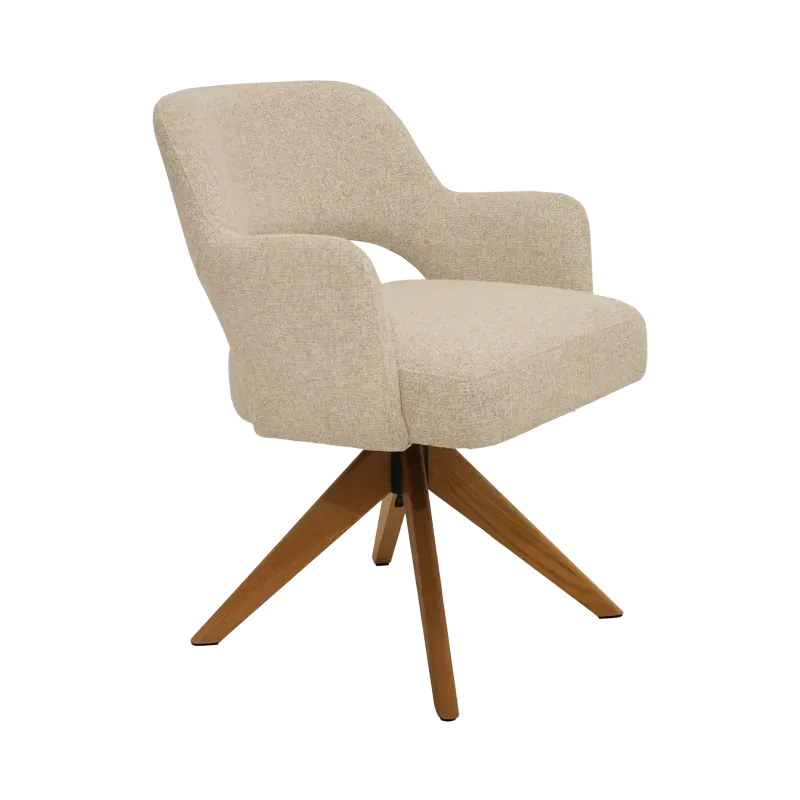 Armstoel Arabella - draaibaar - stof Cayenne Ecru - pocketvering - poot eiken naturel