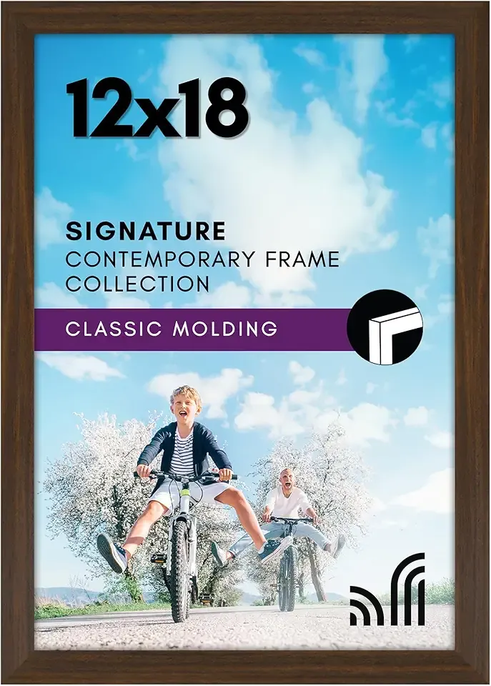 Americanflat 12x18 Poster Frame with Shatter-Resistant Glass - Signature Collection - Gallery-Style Frames Made of Engineered Wood - Photo Frame for Wall Display - Walnut