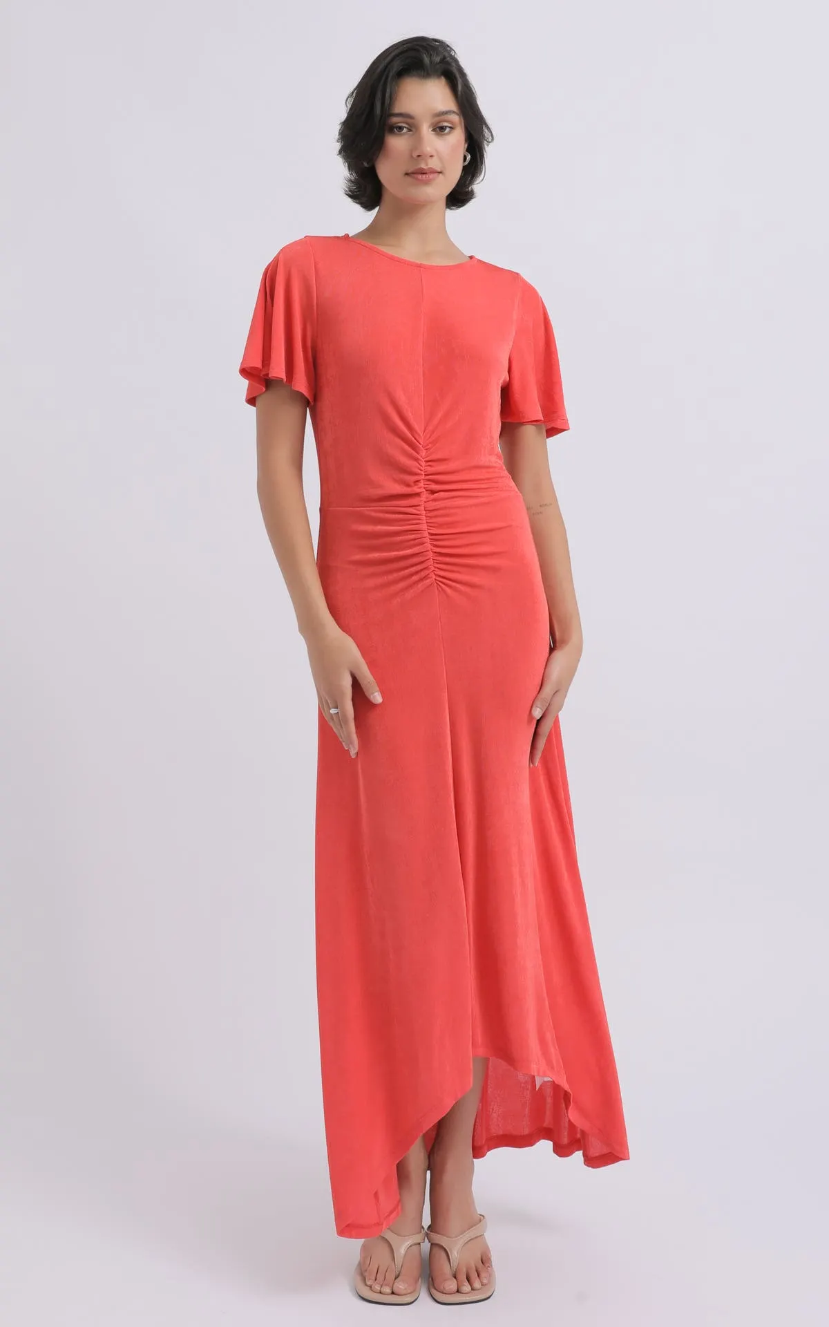 Metallic Knit Ruched Waist Midi