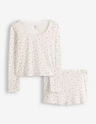 Pigiama completo (maglia + shorts) - Motivo allover - bianco
