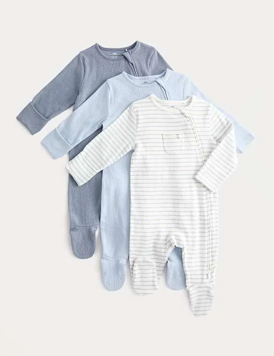 3 Pack Cotton Rich Ribbed Sleepsuits (6½lbs-3 Yrs)